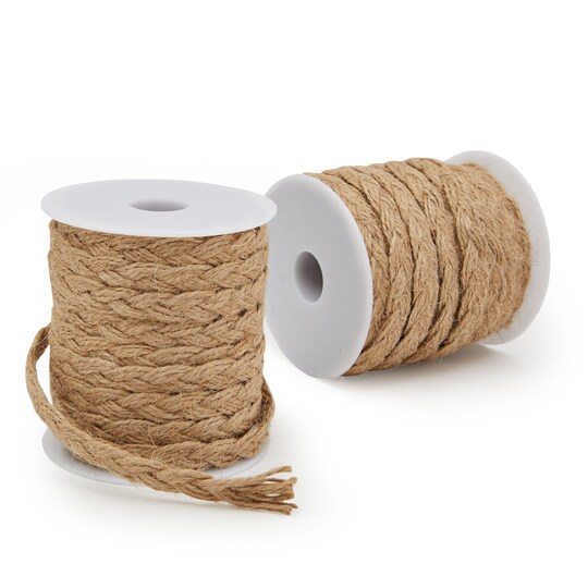Genie Crafts; 2 Rolls Natural Jute Rope Twine, Braided String for Crafts, Gifts, 10mm Thick (0.4 In x 26 Ft); Category:Macrame; Image:1